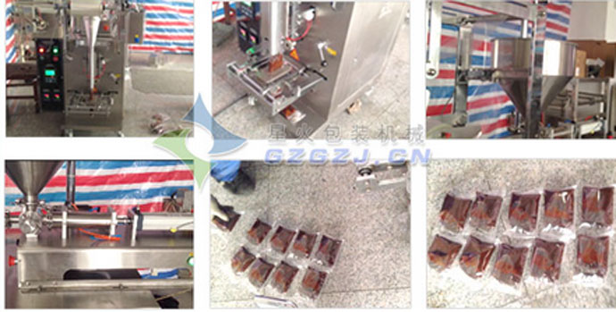 全自動(dòng)醬體包裝機(jī)細(xì)節(jié)及包裝樣品展示